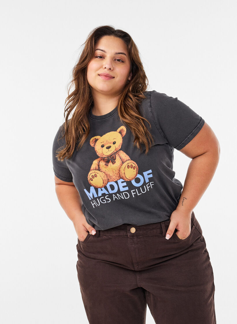 Grafisch T-shirt van biologisch katoen, Zwart, Model image number 0
