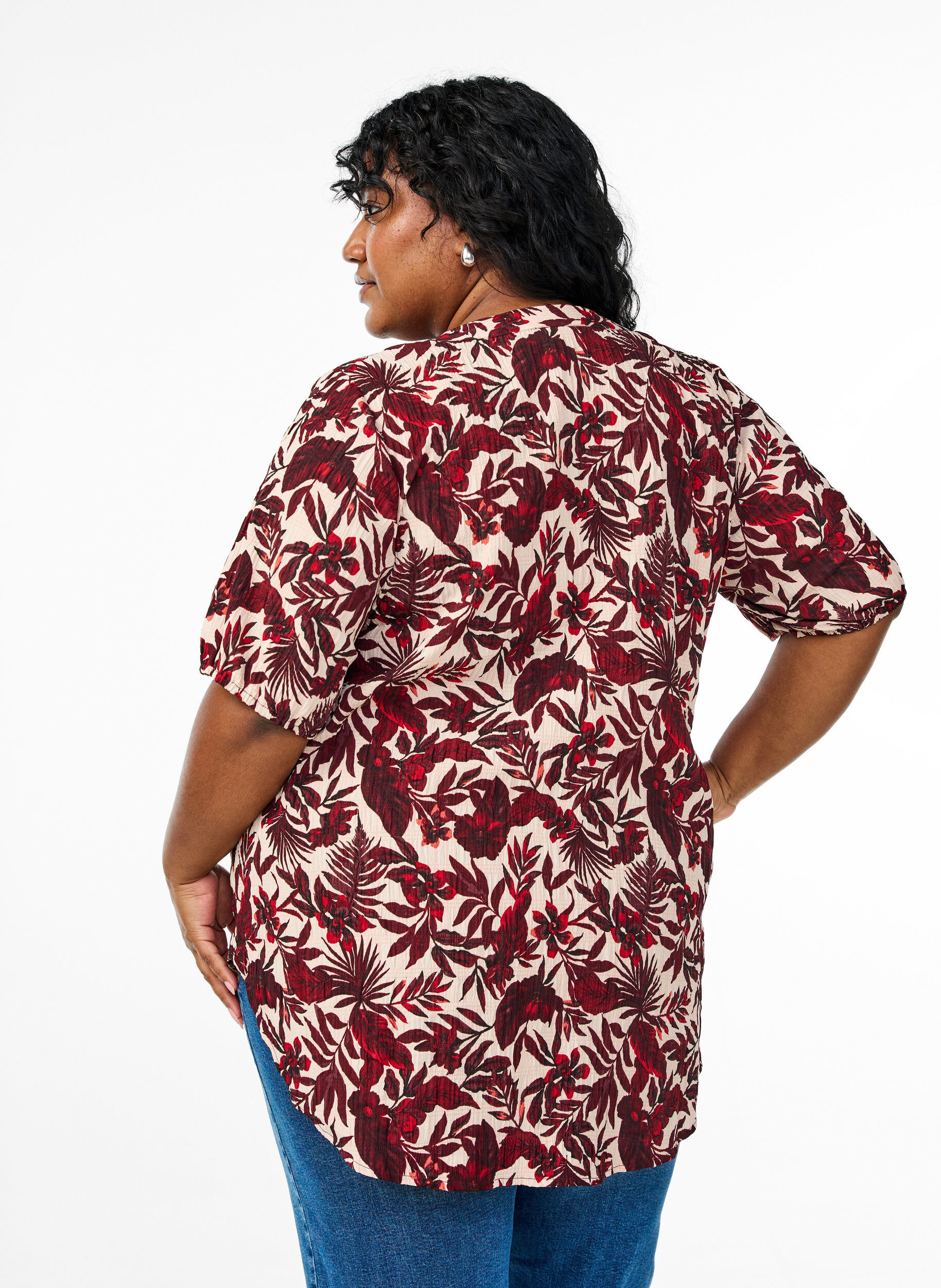 ZizziBloemenblouse met korte mouwen, Rood, Model image number 2