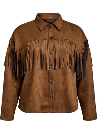 ZizziImitatie suède jacket met franjes, Brown Fake Suede, Packshot image number 0