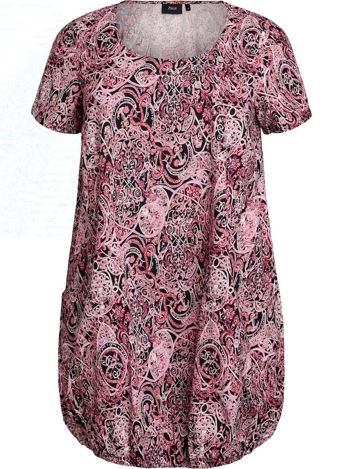 Katoenen jurk met korte mouwen en print, Zwart, Packshot image number 0