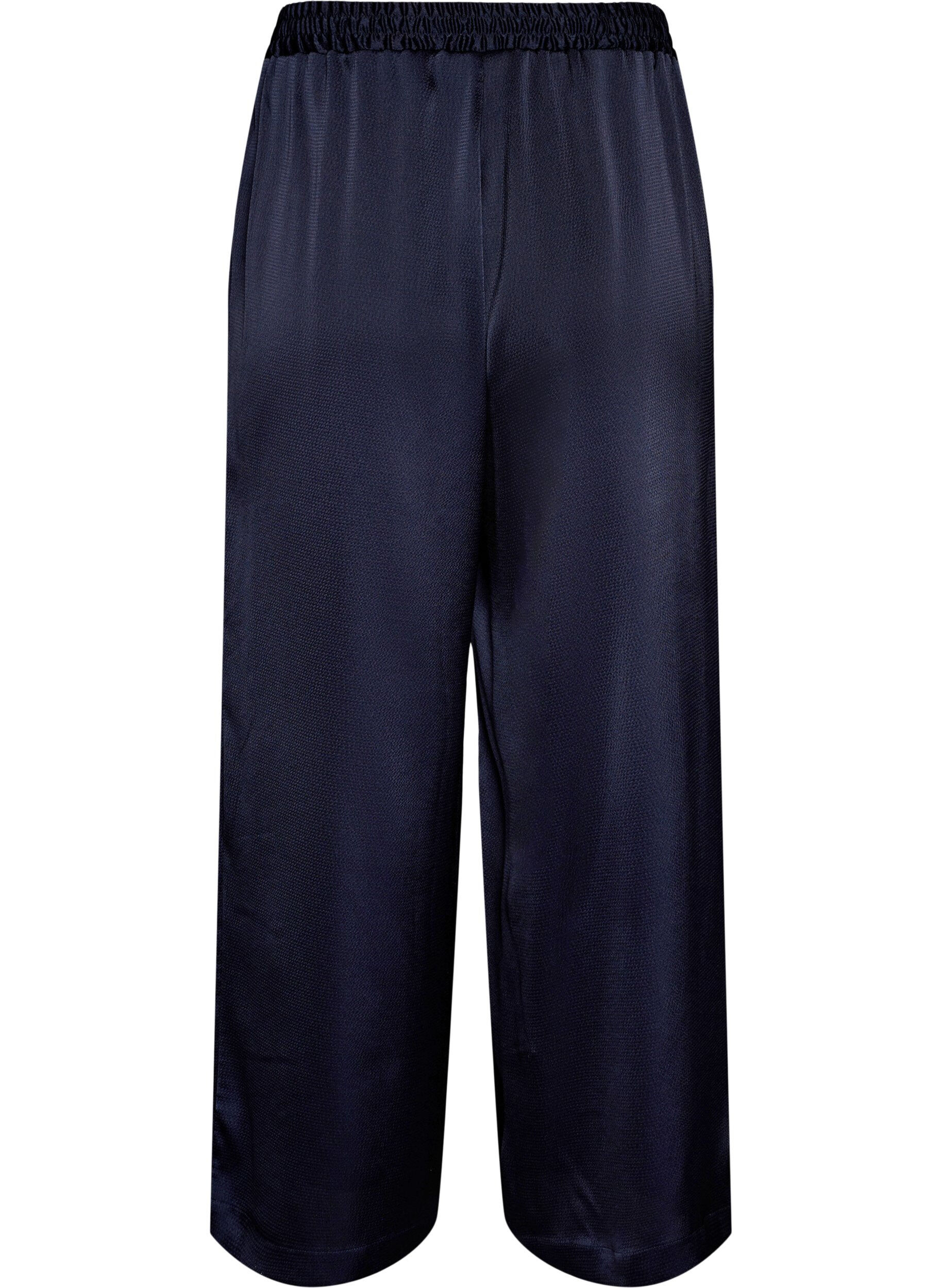ZizziBroek in satijnlook met wijde, rechte pijpen, Blauw, Packshot image number 1