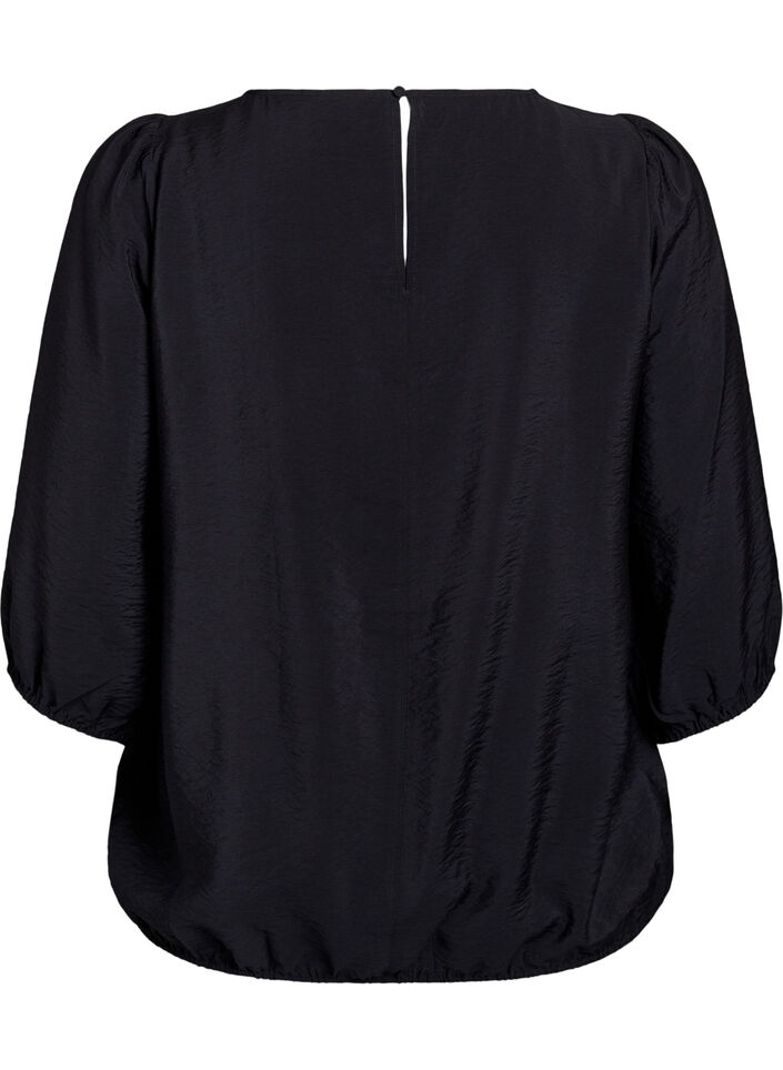 Blouse met 3/4 mouwen en kantdetails, Zwart, Packshot image number 1