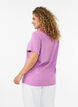 T-shirt van biologisch katoen met open broderie, Paars, Model image number 2