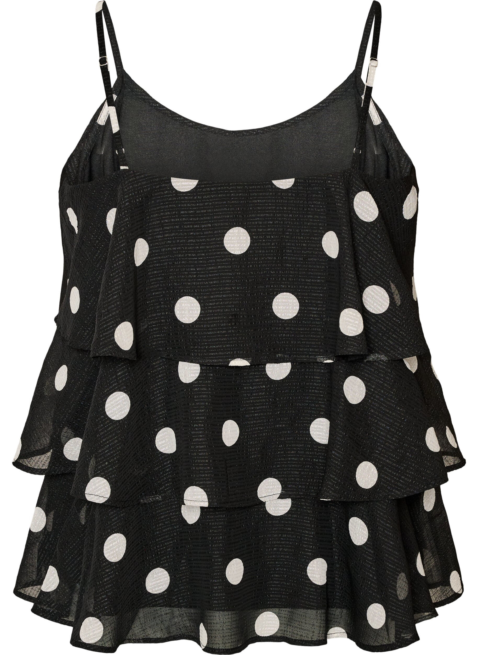 ZizziGelaagde top met ruches en spaghettibandjes, Zwart, Packshot image number 1