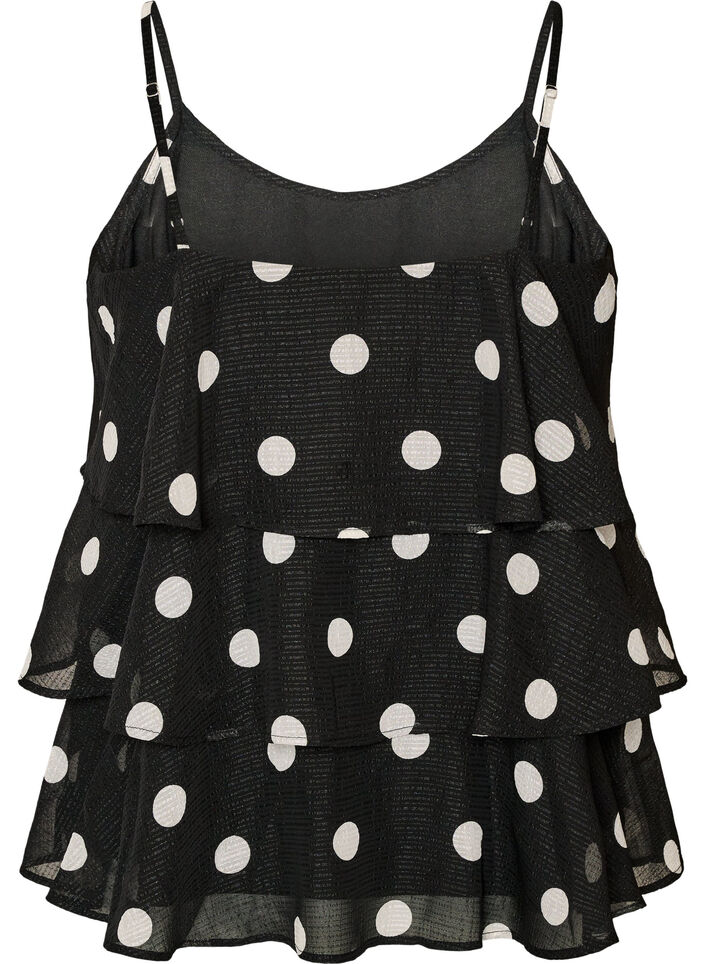 Gelaagde top met ruches en spaghettibandjes, Zwart, Packshot