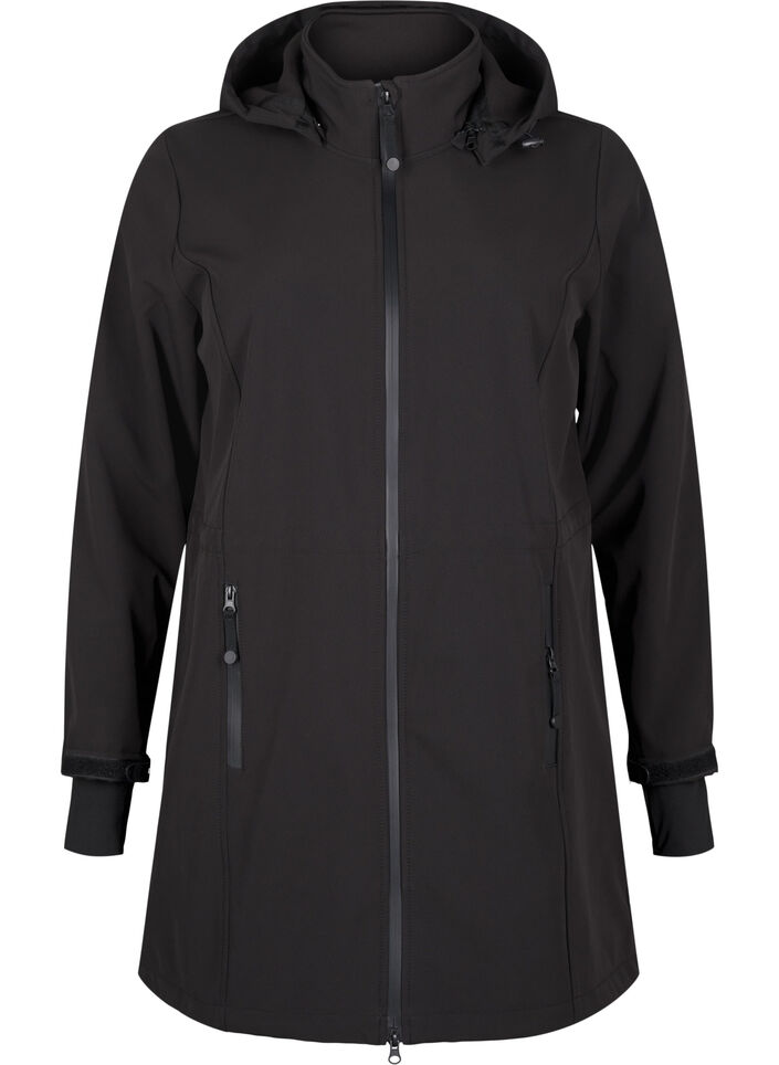 Softshell jack met afneembare capuchon, Zwart, Packshot image number 0