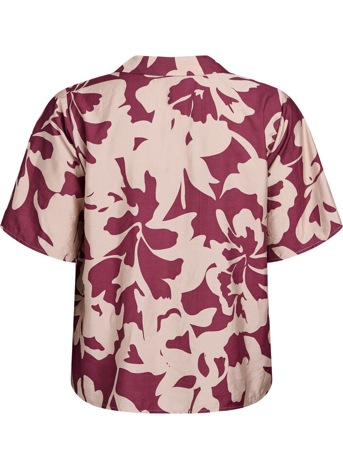 Shirt blouse met print en V-hals, Rood, Packshot image number 1