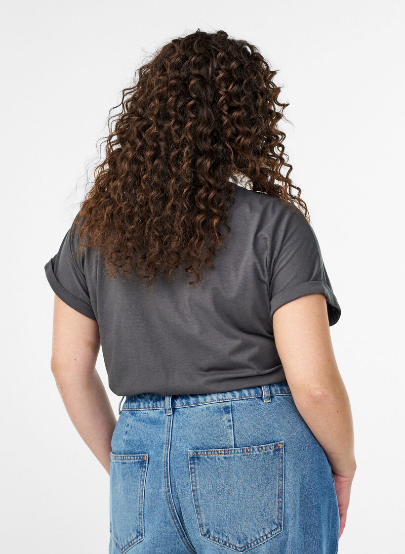 T-shirt met korte mouwen van katoenmix, Grijs, Model image number 2