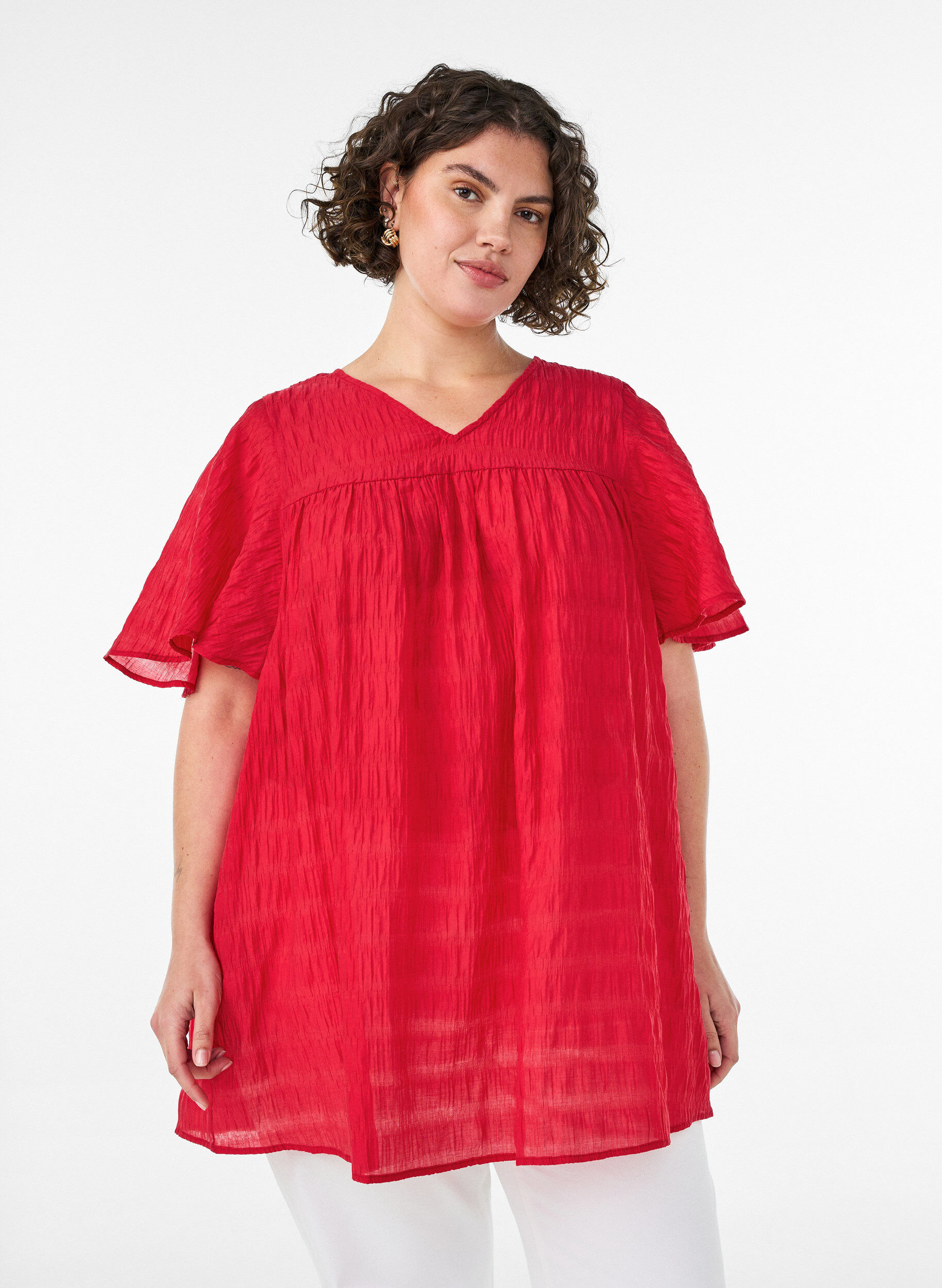 Tuniek in lyocell met vlindermouwen, Rood, Model