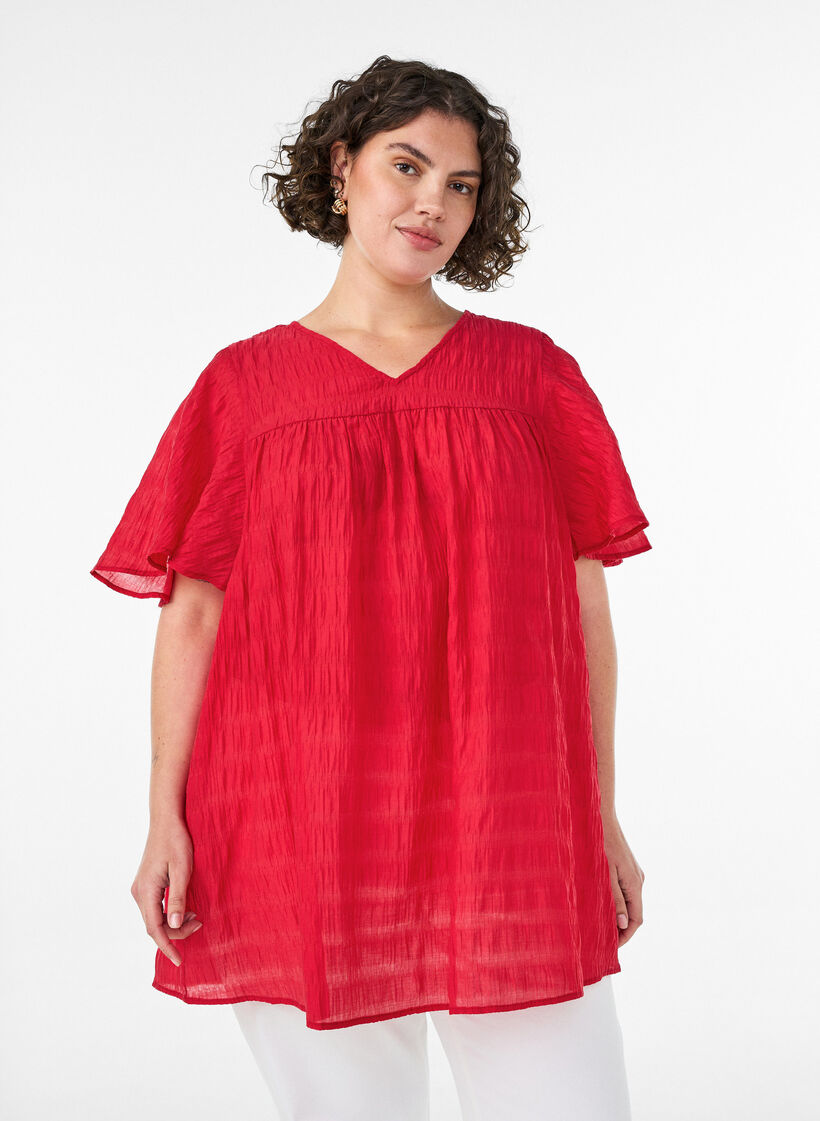 Tuniek in lyocell met vlindermouwen, Rood, Model image number 0
