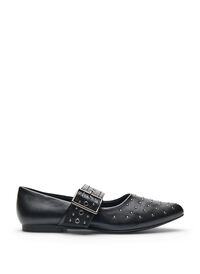 Wide fit - Gepunte ballerina met gesp en studs, Zwart Wide fit - Gepunte ballerina met gesp en studs