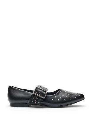 ZizziWide fit - Gepunte ballerina met gesp en studs, Black, Packshot image number 0