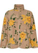 Floral fleecejack met een hoogsluitende kraag en ritssluiting, Beige, Packshot image number 0