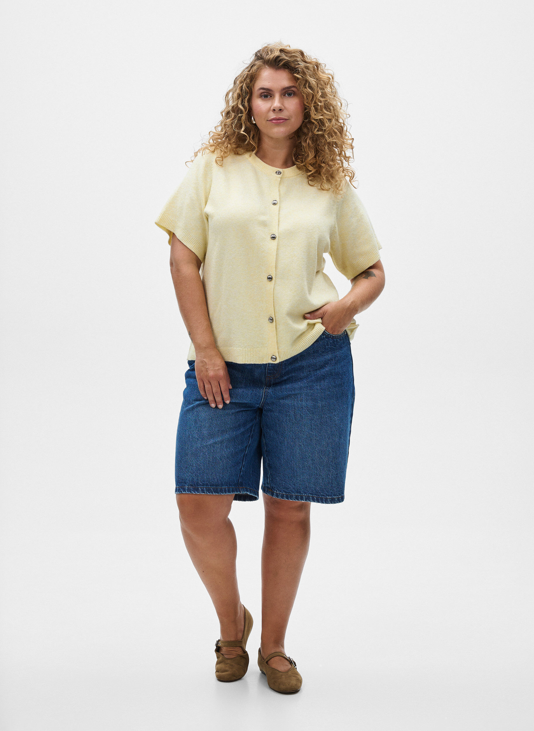 ZizziGebreide kleding vest met korte mouwen, Geel, Model image number 1