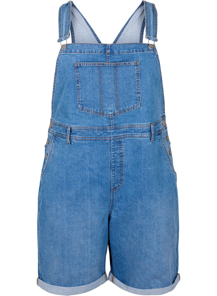 Denim overalls korte broek, Blauw, Packshot image number 0