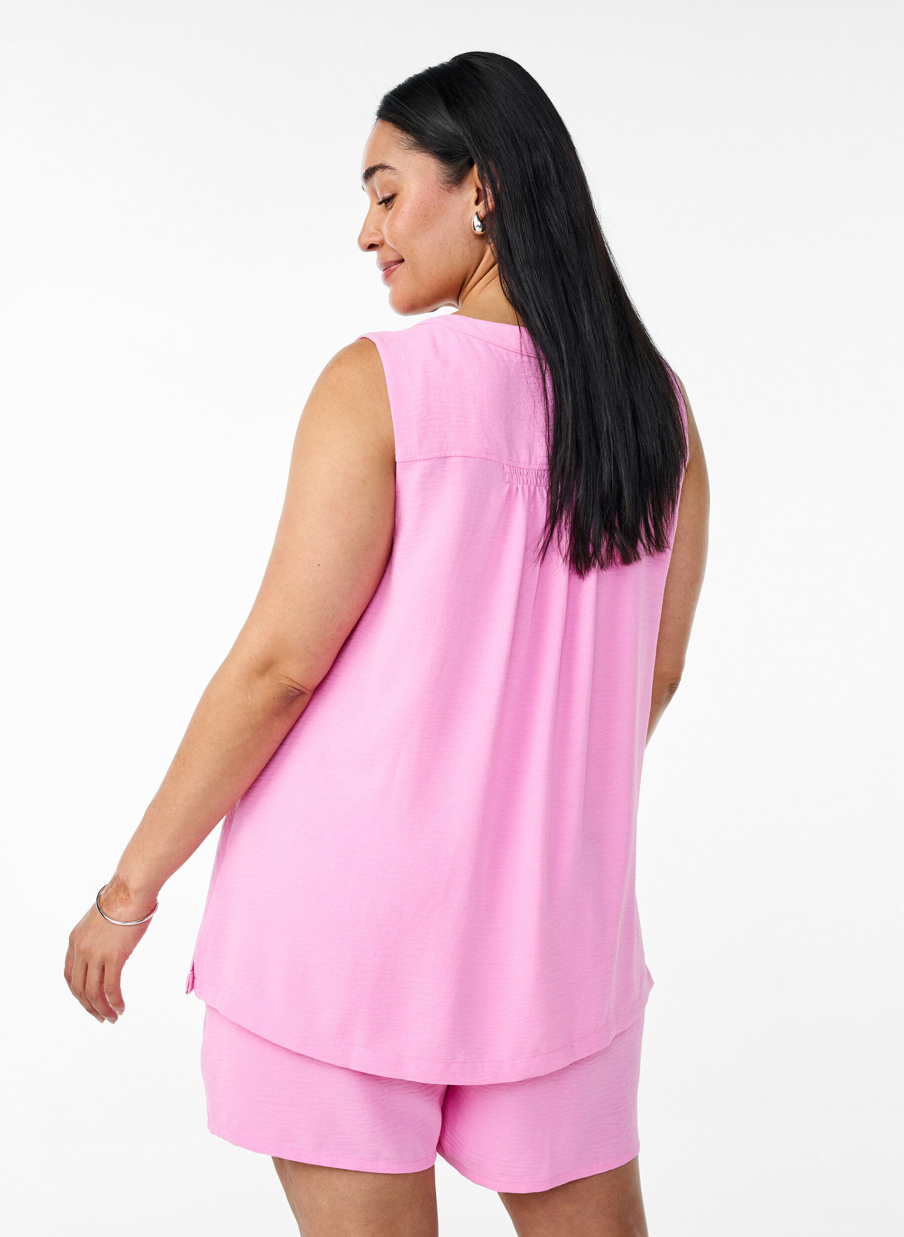 ZizziMouwloze top met kreukeffecten, Roze, Model image number 2