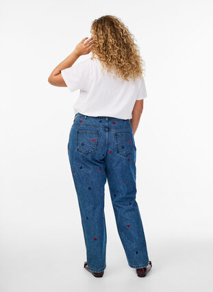 ZizziHigh waist Gemma jeans met geborduurde details, DB Hearts, Model image number 1