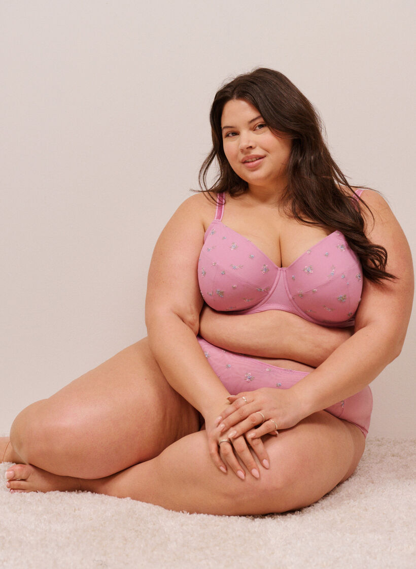 Soutien-gorge rembourr&eacute; avec maille et broderie florale, Rose poudr&eacute;e, Image image number 0