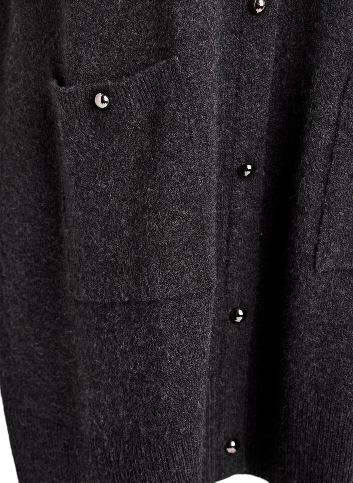 Gebreide korte jurk met korte mouwen en bolknopen, Grijs, Packshot image number 3