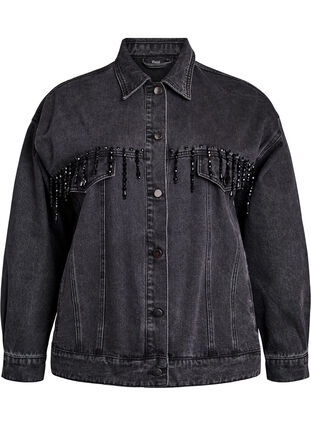ZizziSpijkerjack met parelfranjes, Grey Denim, Packshot image number 0