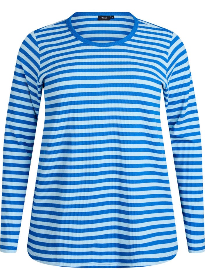 Gestreepte blouse met lange mouwen, Blauw, Packshot