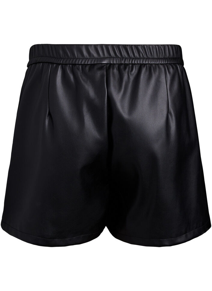 Losse imitatieleer shorts met elastische tailleband, Black, Packshot