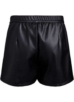 ZizziLosse imitatieleer shorts met elastische tailleband, Black, Packshot image number 1