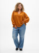 Blouse met doorschijnende mouwen en smockdetails, Oranje, Model image number 1