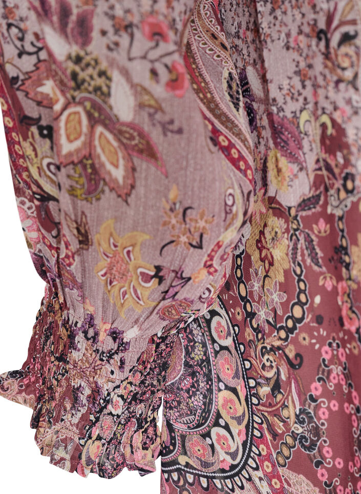 Tunic met paisleyprint en gesmokte manchetten, Roze, Packshot image number 3
