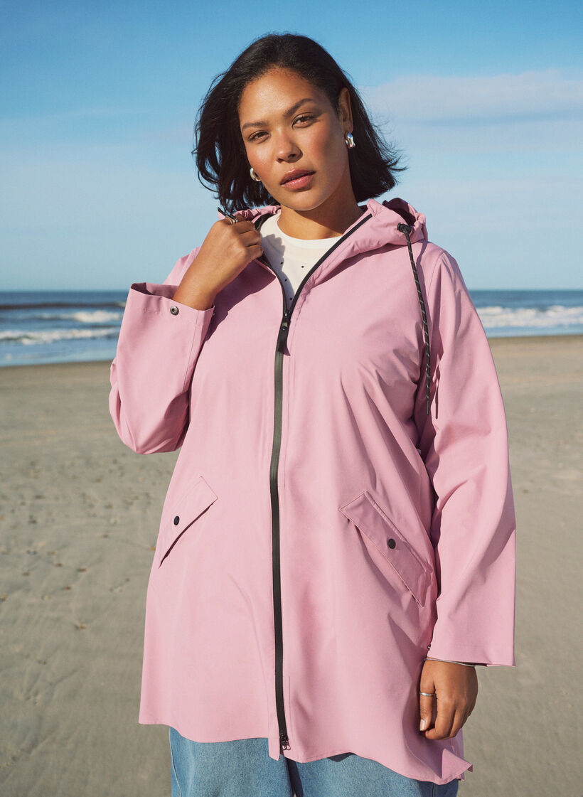 Regenjas met zakken en capuchon, Roze, Image image number 0