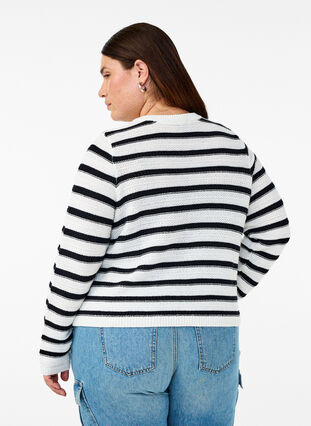 ZizziGestreepte cardigan met gouden knopen in breisel, Cloud D. w. Black, Model image number 1