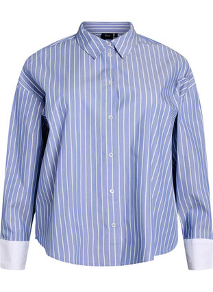ZizziGestreept shirt met contrasterende manchetten, Blue w. White Stripe, Packshot image number 0