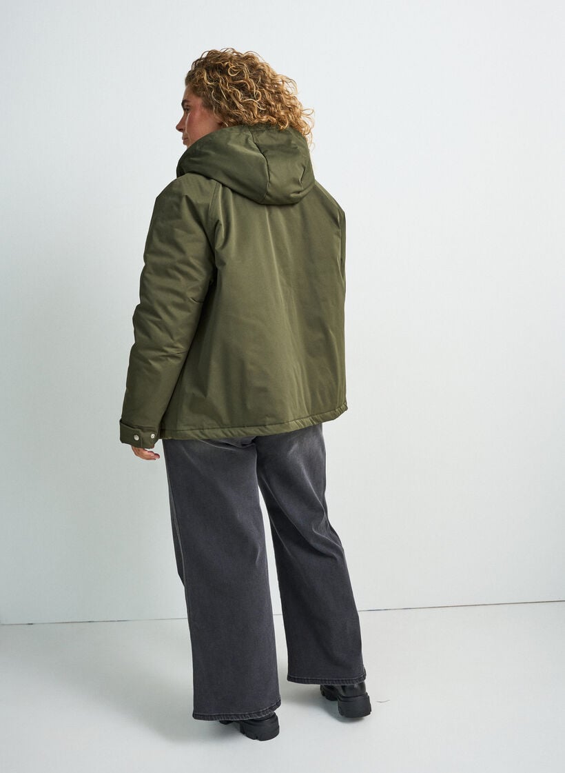 Gewatteerde parka met afneembare capuchon, Groen, Model image number 2