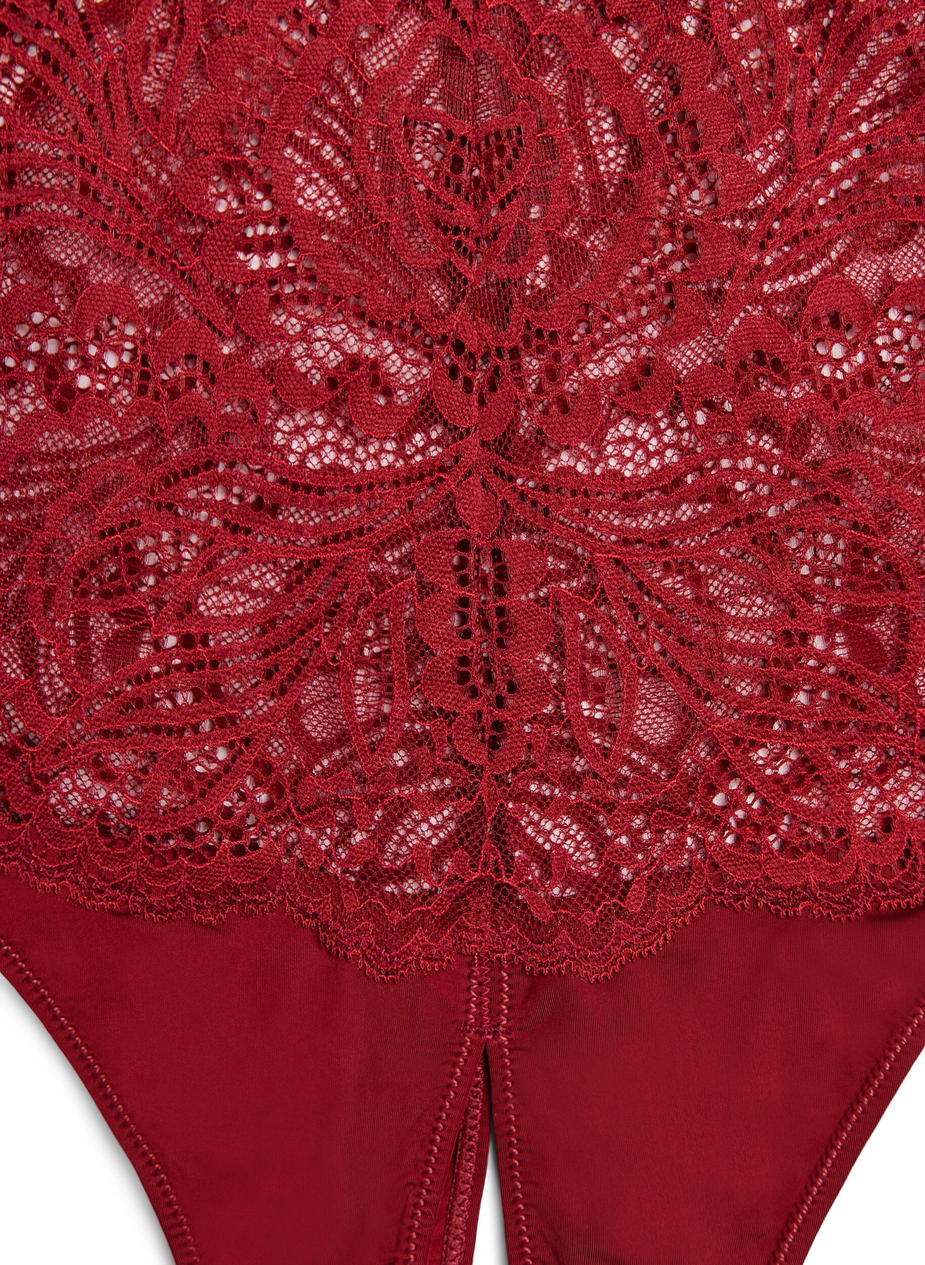 ZizziHipsterstring zonder kruisje met kant en hoge taille, Rood, Packshot image number 2