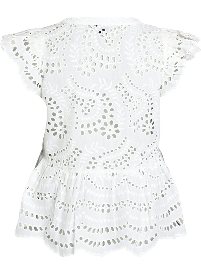 Blouse sans manches en broderie anglaise avec volants, Blanc, Packshot image number 1