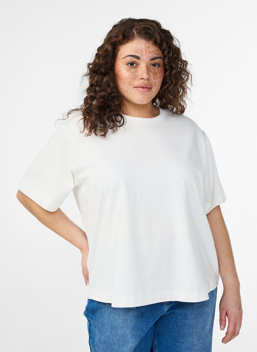 Boxy katoenen T-shirt, Wit, Model image number 0