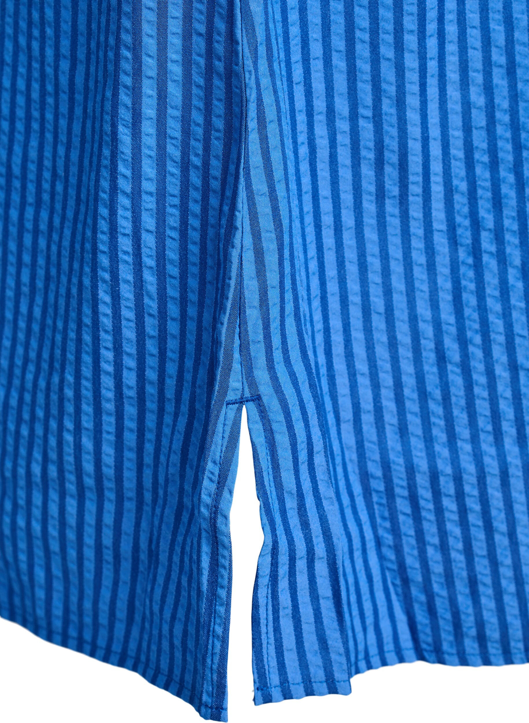 ZizziLange gestreepte blouse met knoopdetail op de rug, Blauw, Packshot image number 3