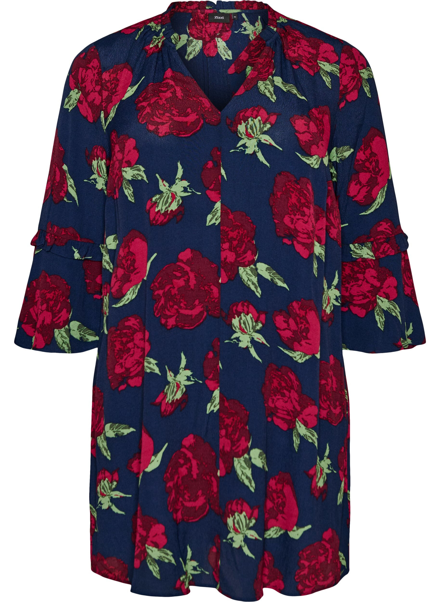 Bloemenjurk in viscose met ruches