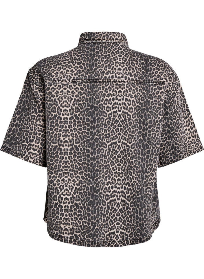 Denimshirt met luipaardprint en korte mouwen, Leopard, Packshot