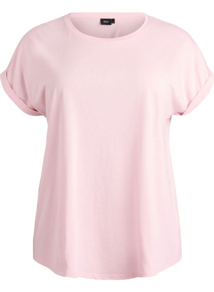 T-shirt met korte mouwen van katoenmix, Roze, Packshot image number 0