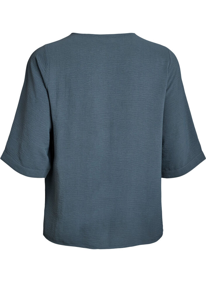 Shirtblouse met V-hals en 3/4 mouwen, Groen, Packshot image number 1