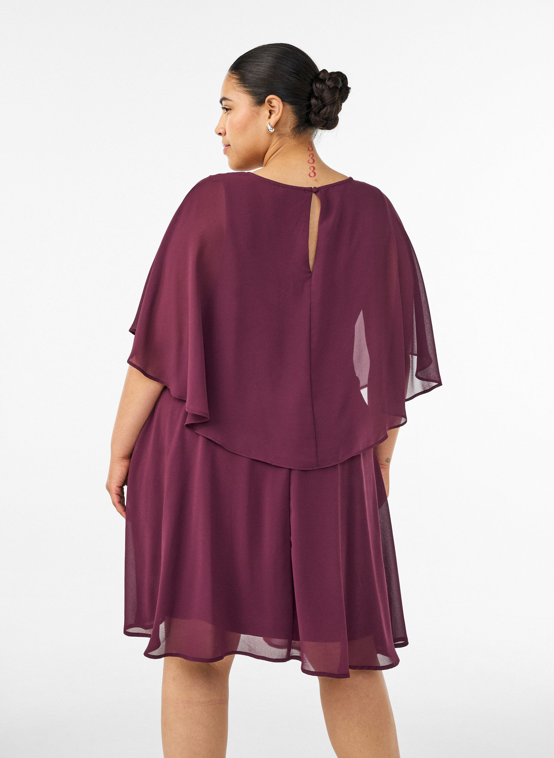 ZizziKorte chiffon feestjurk met gelaagd effect, Rood, Model image number 2