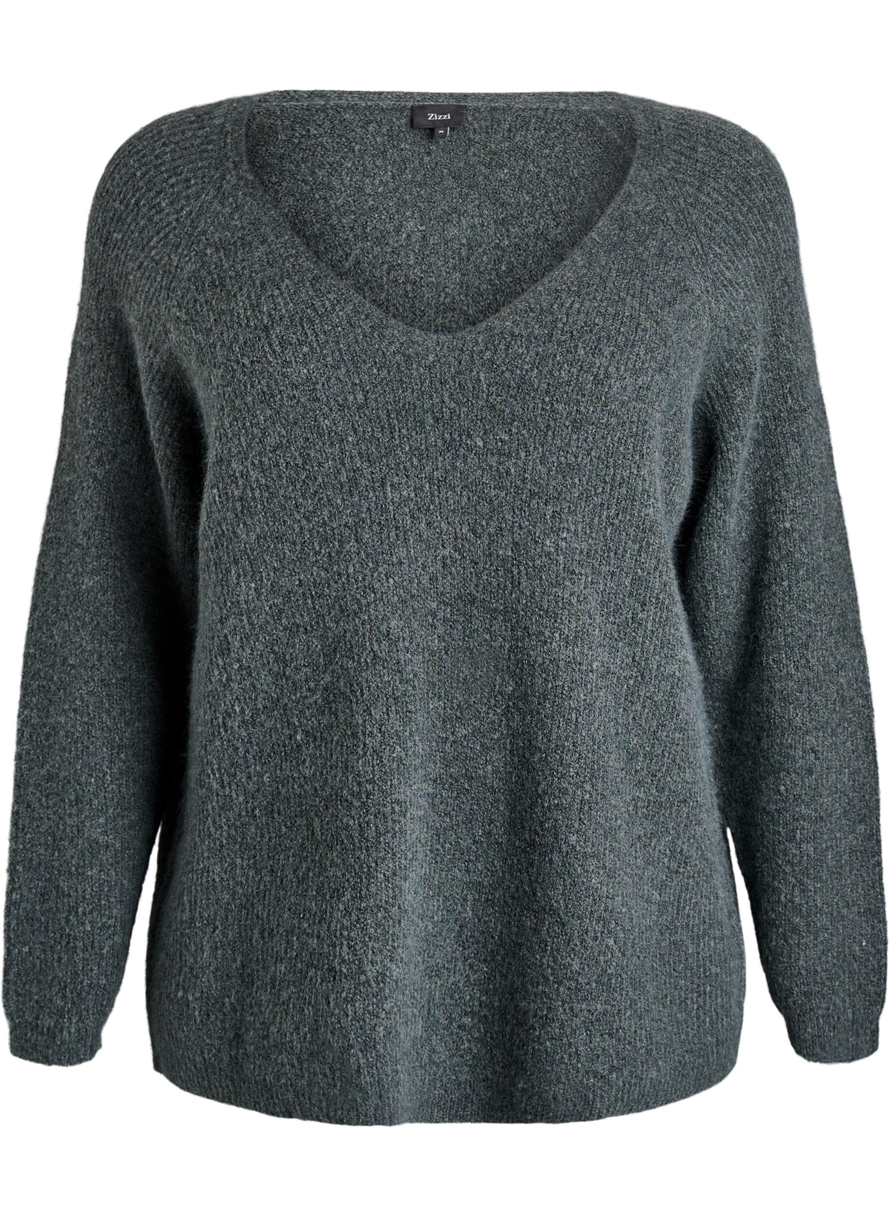 ZizziGebreide blouse met V-hals en raglanmouwen, Groen, Packshot image number 0