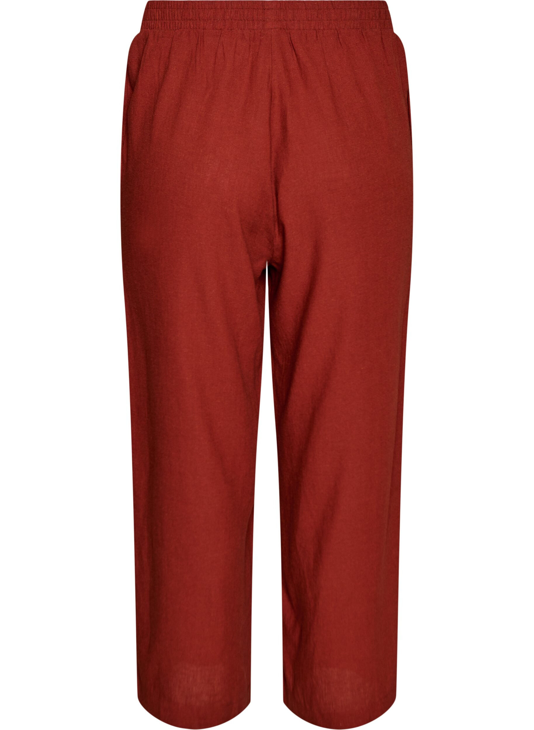 ZizziWijde linnen en viscose broek, Rood, Packshot image number 1