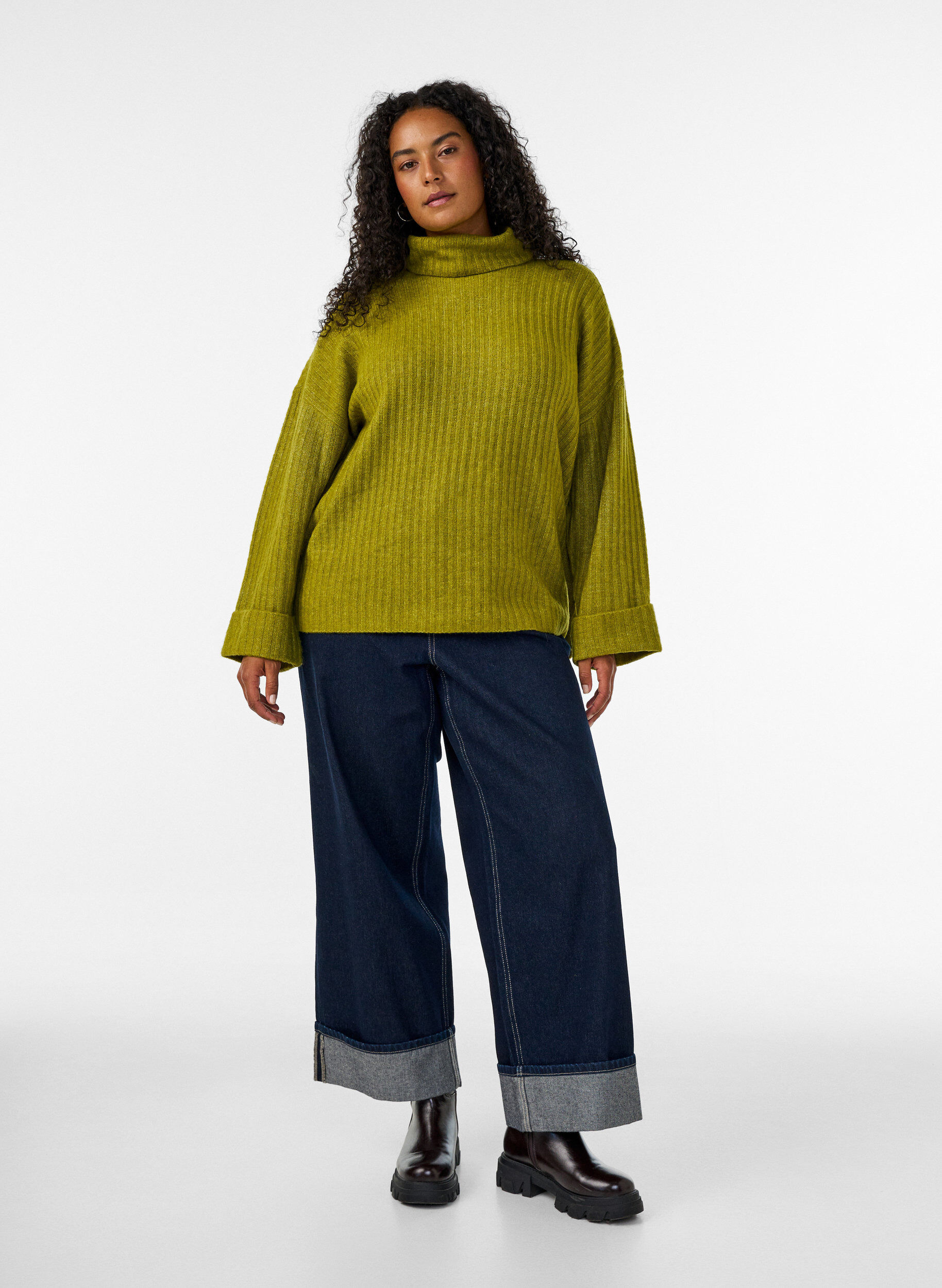 ZizziGebreide top met col, Groen, Model image number 1