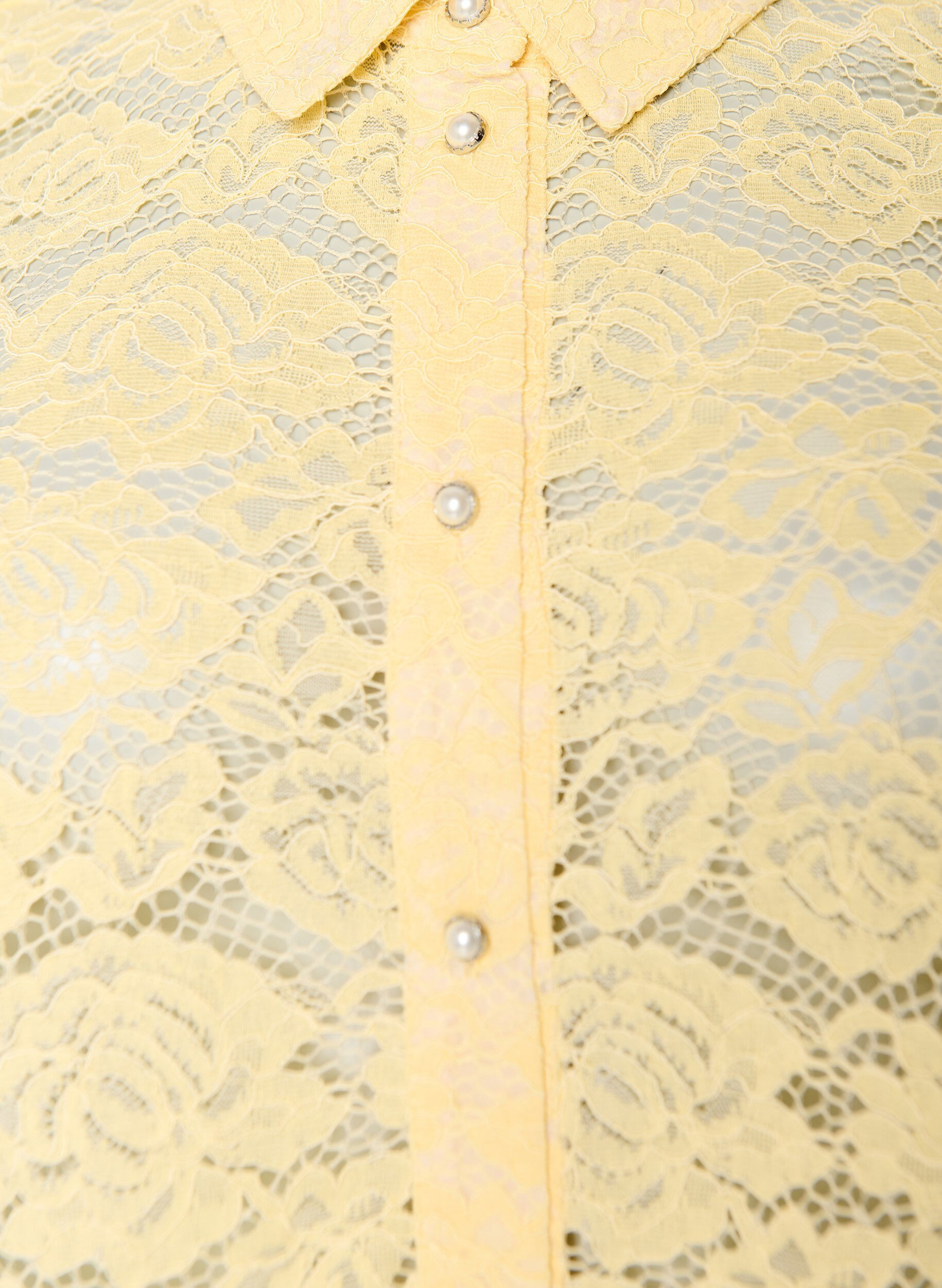 ZizziKanten shirt blouse met parelknopen, Geel, Packshot image number 2