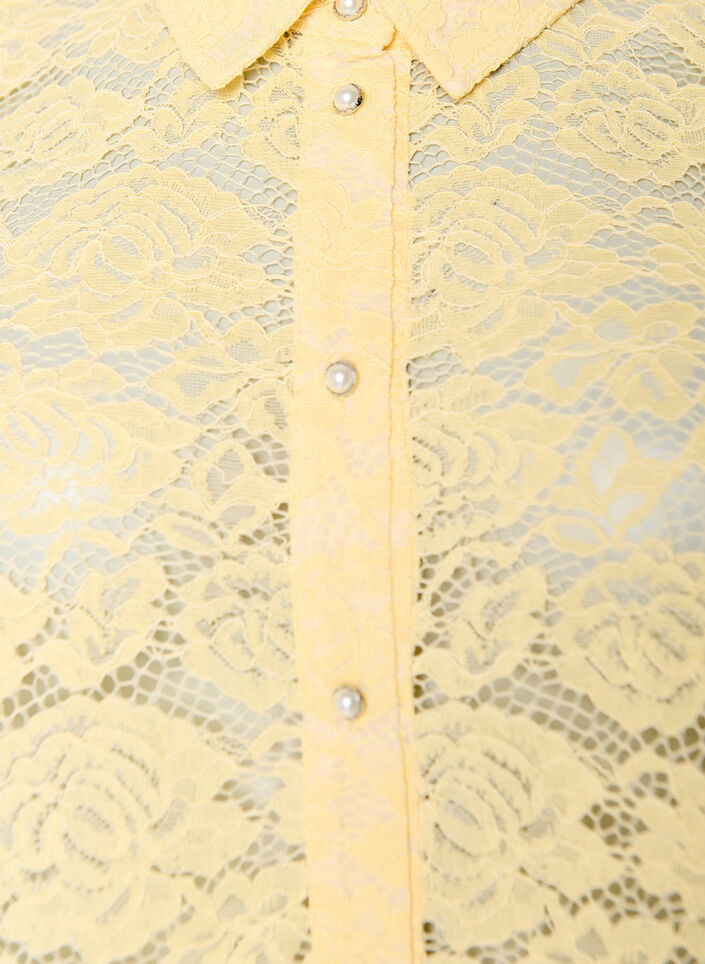 Kanten shirt blouse met parelknopen, Geel, Packshot image number 2