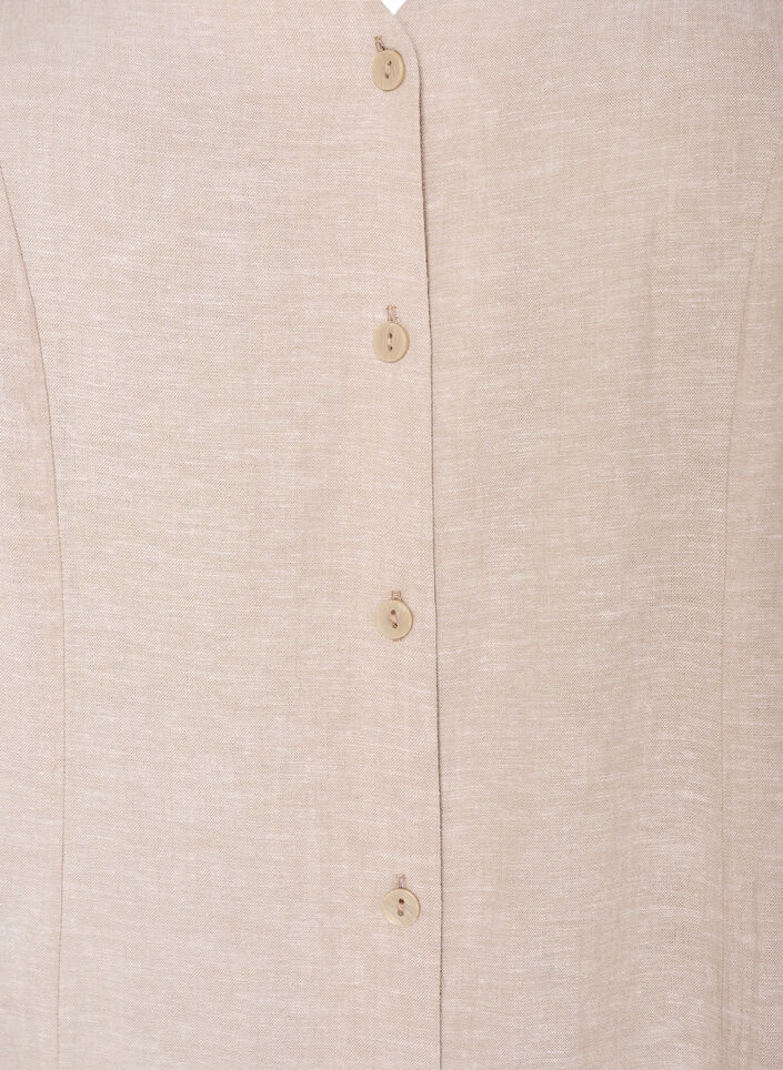 Midi jurk in linnen en viscose met ruchesmouwen, Beige, Packshot image number 2
