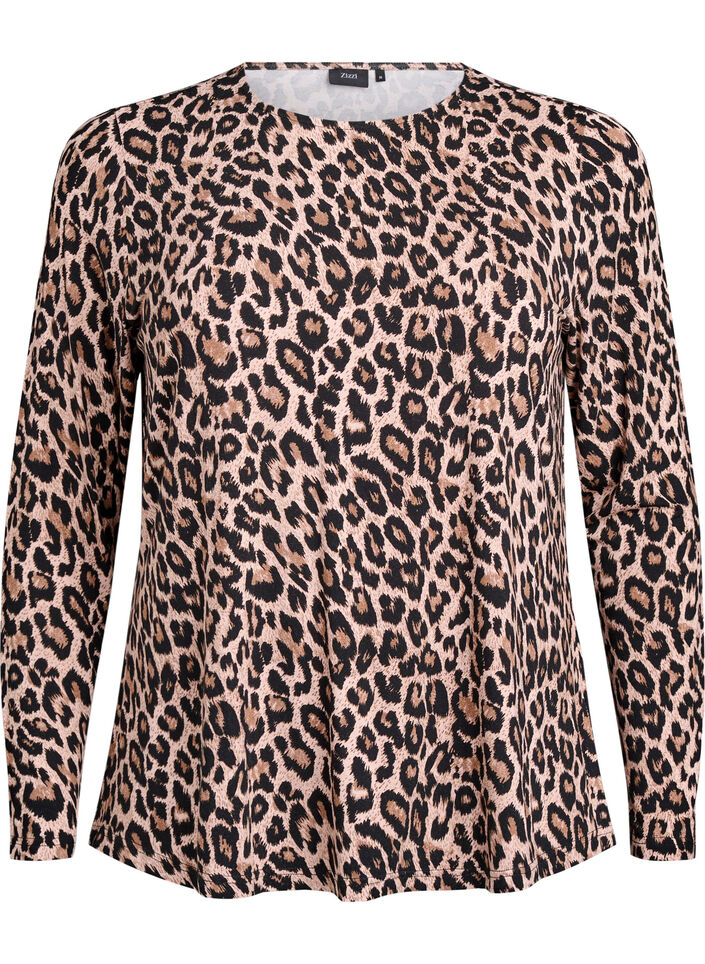 Gestreepte blouse met lange mouwen, Bruin, Packshot image number 0