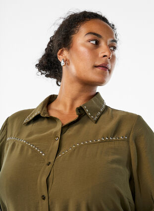ZizziShirt met studs, Dark Olive, Model image number 3